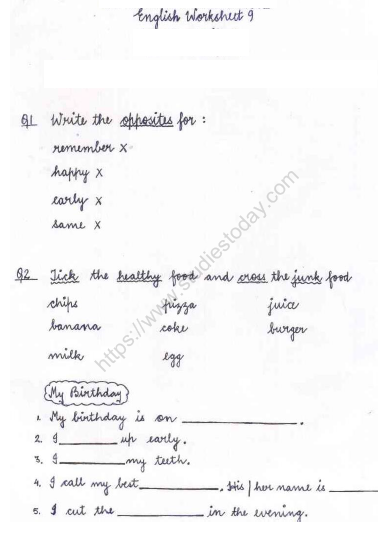 CBSE Class 1 English Revision Worksheet Set B Practice Worksheet for